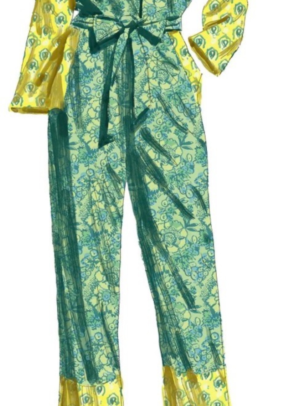 J. Peterman Women’s Small Green and Yellow Floral Jumpsuit Tie Waist Boho Disco